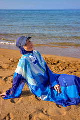 Marina Blue Patterned Silk-Touch Pareo - P2507