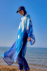 Marina Blue Patterned Silk-Touch Pareo - P2507