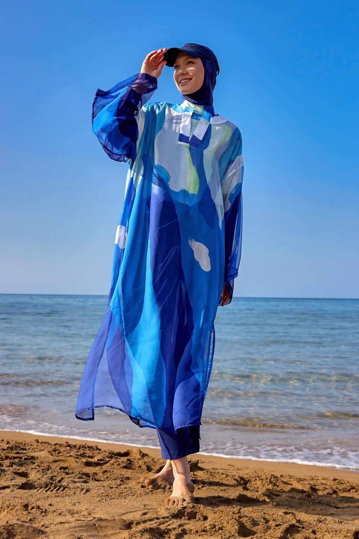 Marina Blue Patterned Silk-Touch Pareo - P2507