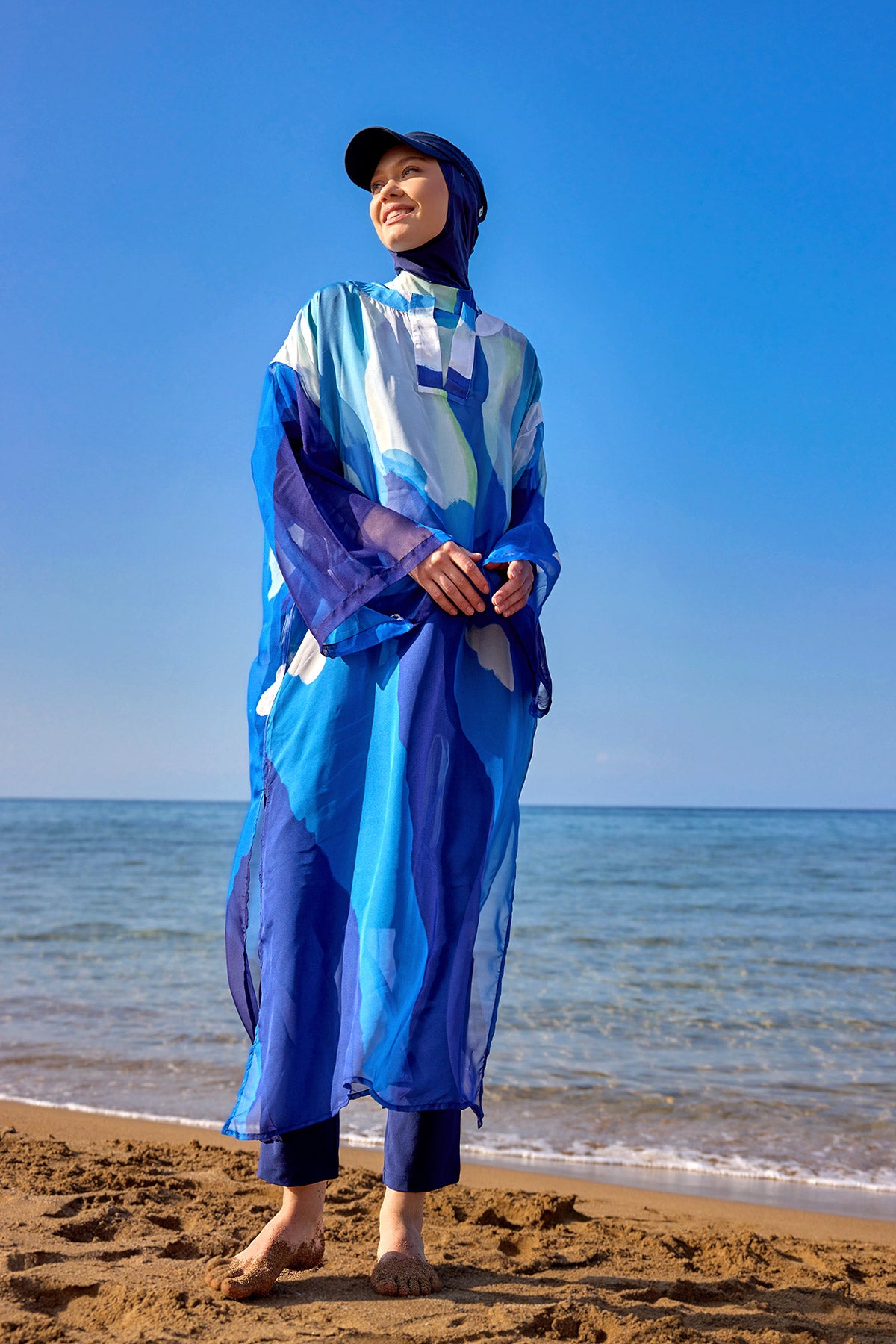 Marina Blue Patterned Silk-Touch Pareo - P2507