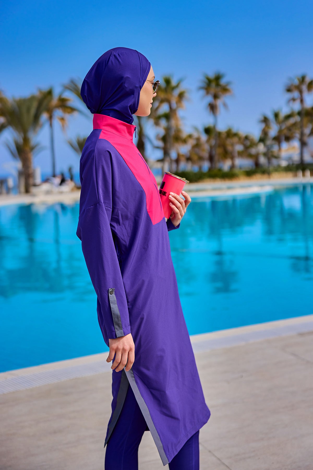 Purple Full Coverage Modest Swimwear Burkini Set M2527-2 DE