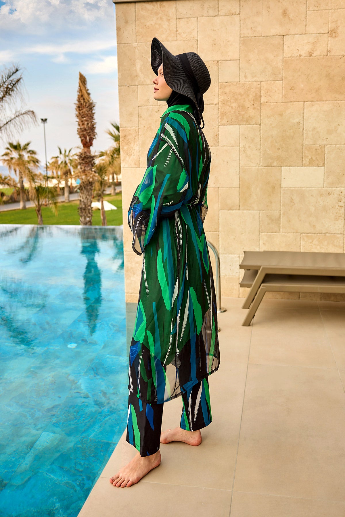 Silky Modest Full Coverage Kimono – Lightweight Elegant Swim Cover P2503-1