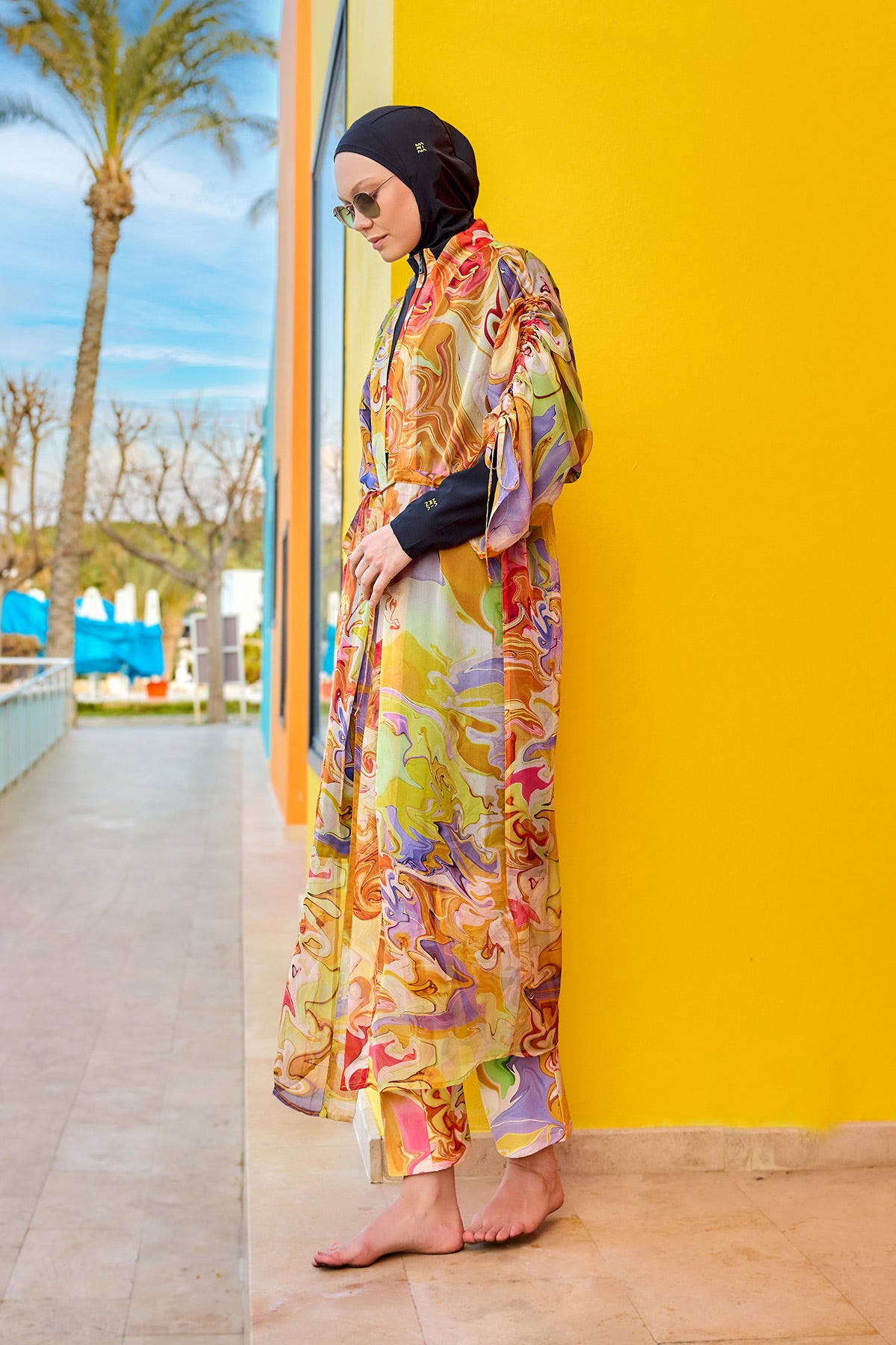 كيمونو حريري محتشم يغطي الجسم بالكامل – غطاء شاطئ أنيق وخفيف الوزن P2512 