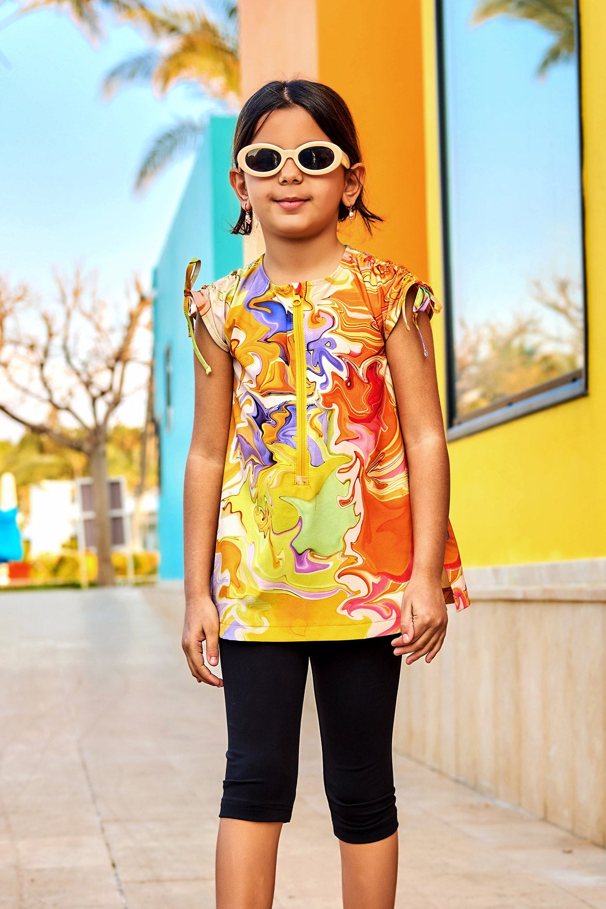 Marina UPF50+ UV Protected Modest Girls Modest Swimsuit – Marble Yellow C2504