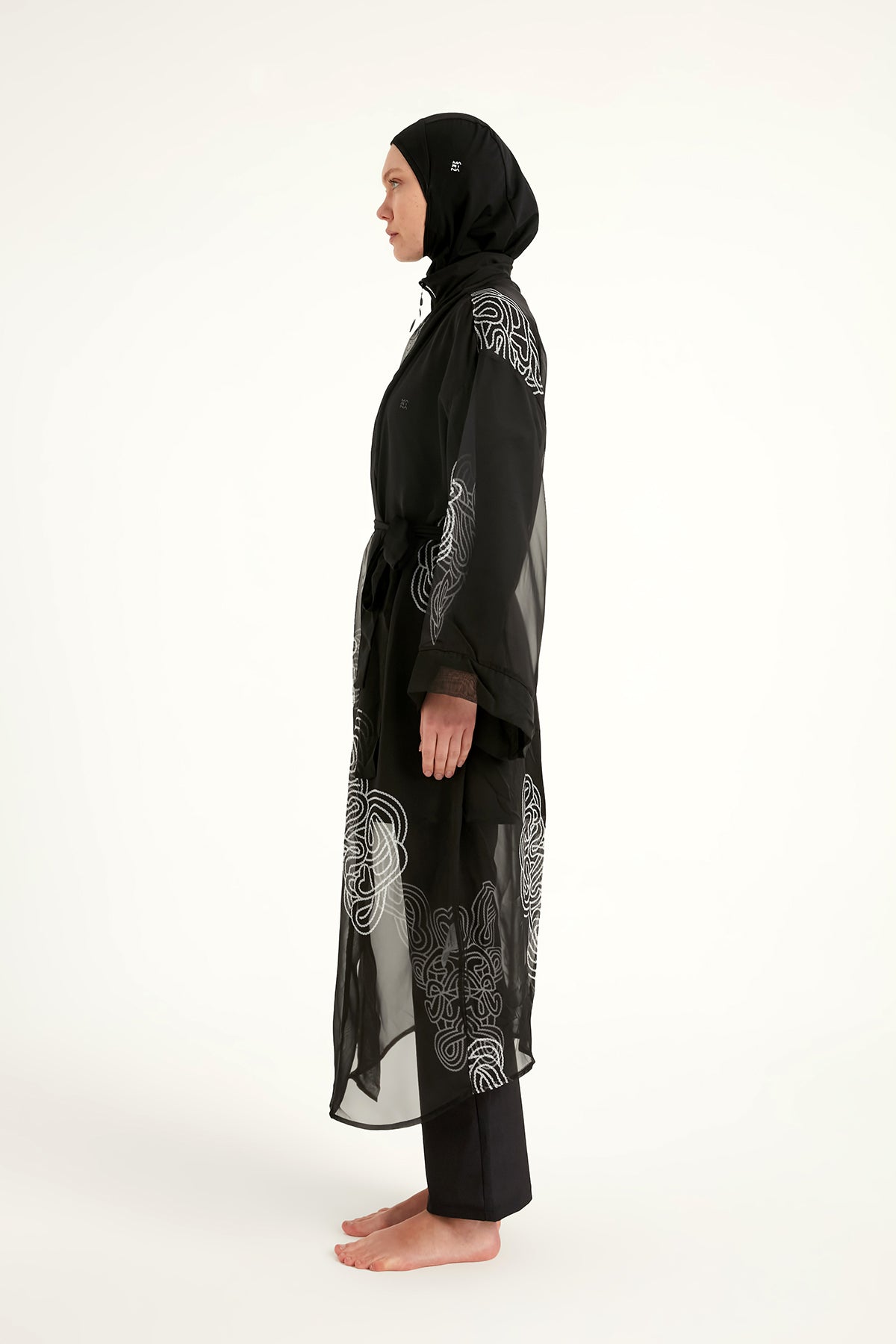 Marina Black & White Damask Chiffon Kimono - P2515