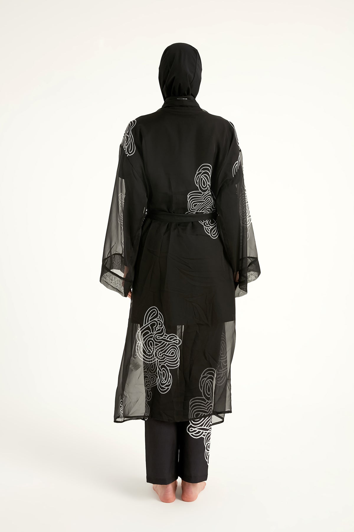 Marina Black & White Damask Chiffon Kimono - P2515