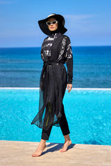 Marina Black Sleeveless Silky Kimono - P2502
