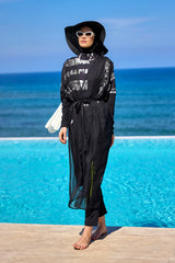 Marina Black Sleeveless Silky Kimono - P2502
