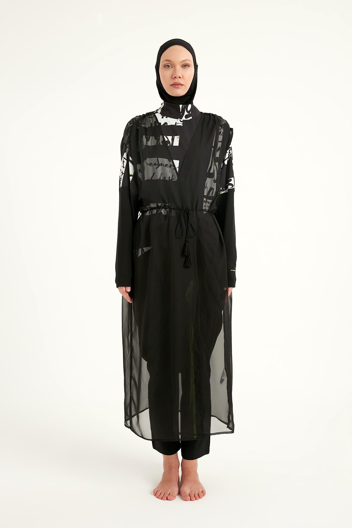 Marina Black Sleeveless Silky Kimono - P2502