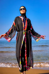 Marina Silk-Touch Colorful Patterned Kimono - P2514