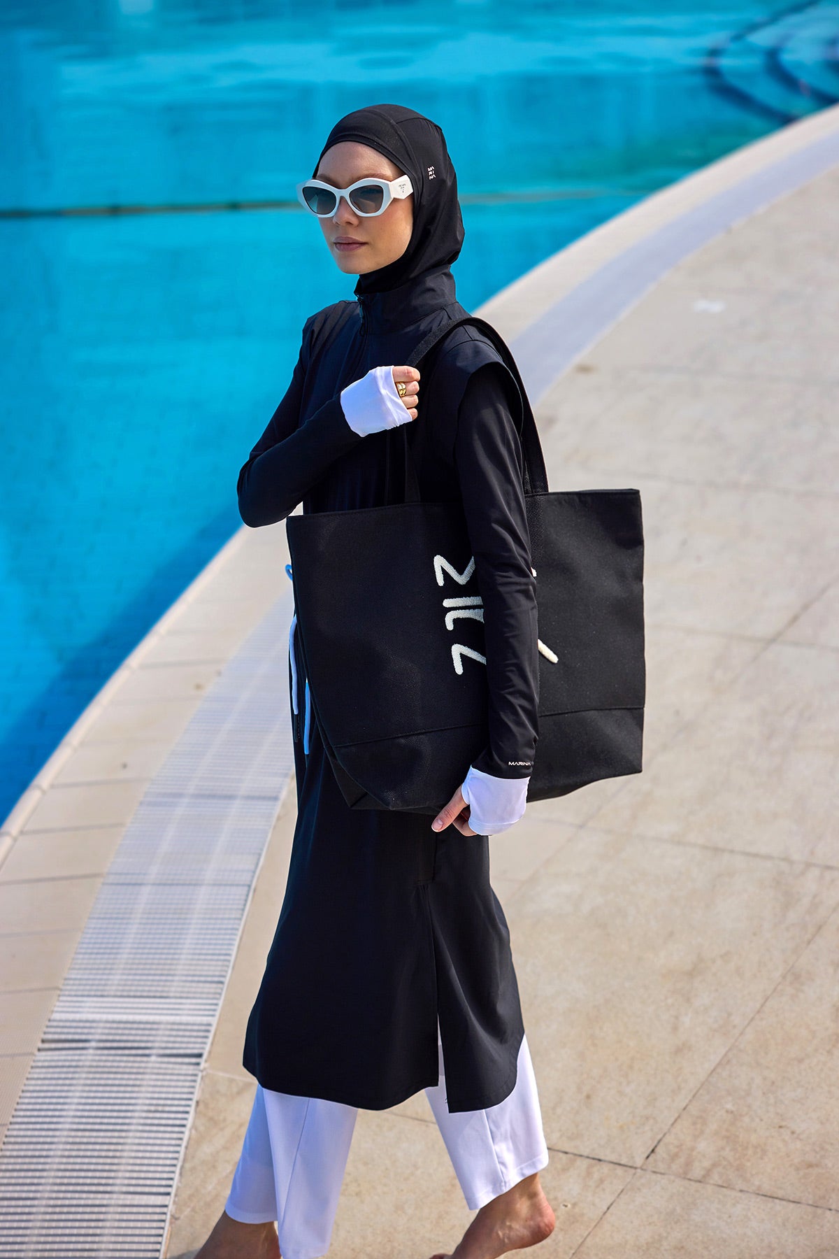 Black Full Coverage Islamic Swimwear Burkini Set M2501-2