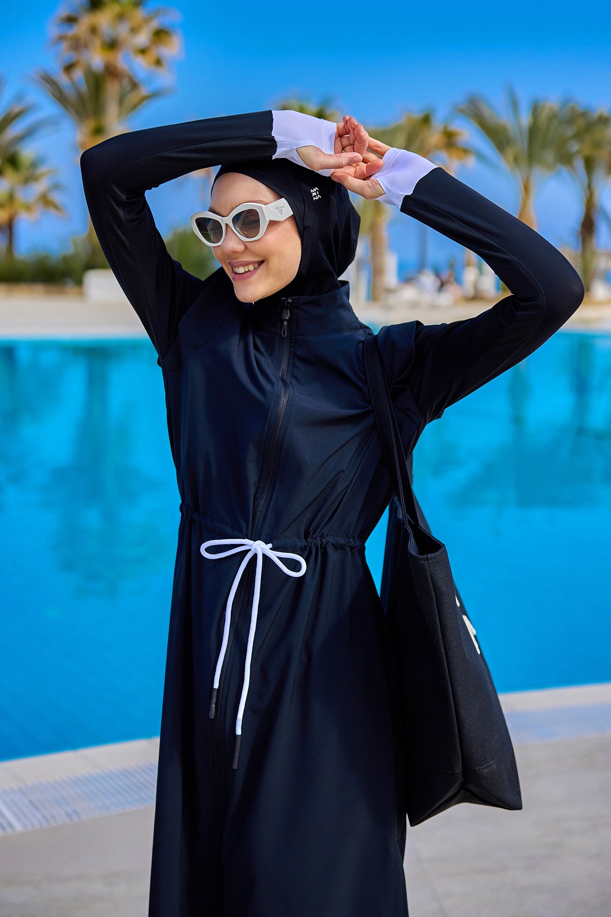 Black Full Coverage Islamic Swimwear Burkini Set M2501-2