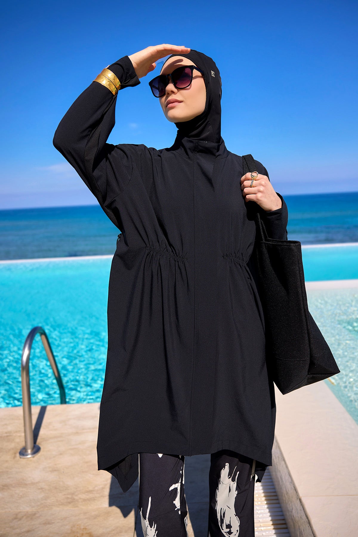 Black Asymmetric Cut Premium Full Coverage Swimwear Set M2503-3