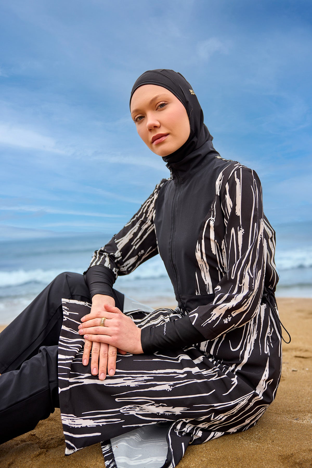 Black Full Coverage Swimwear Burkini Set M2504 Secondary image