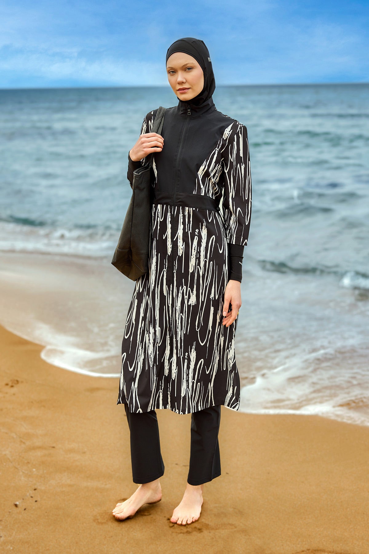 Black Full Coverage Swimwear Burkini Set M2504