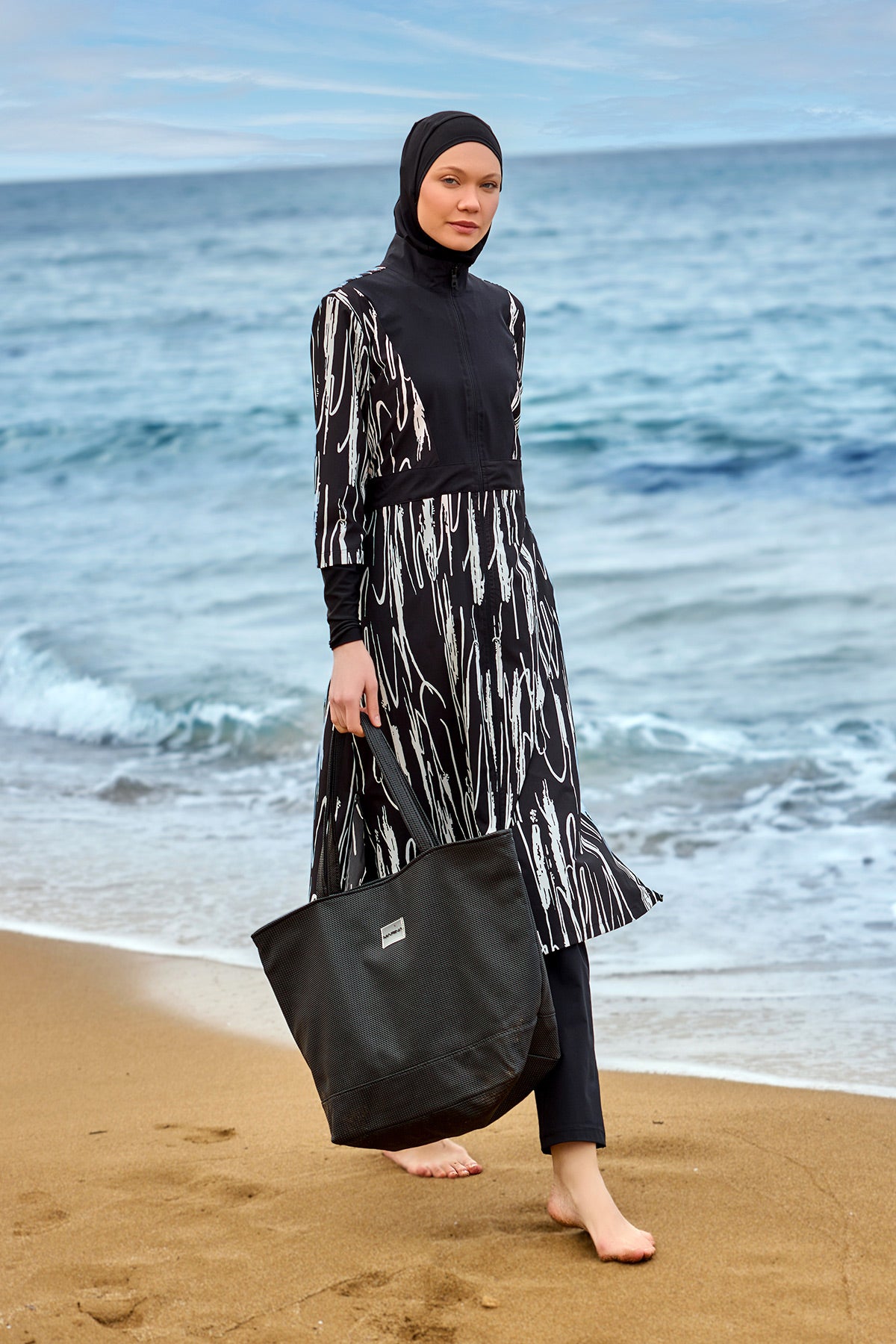 Black Full Coverage Swimwear Burkini Set M2504