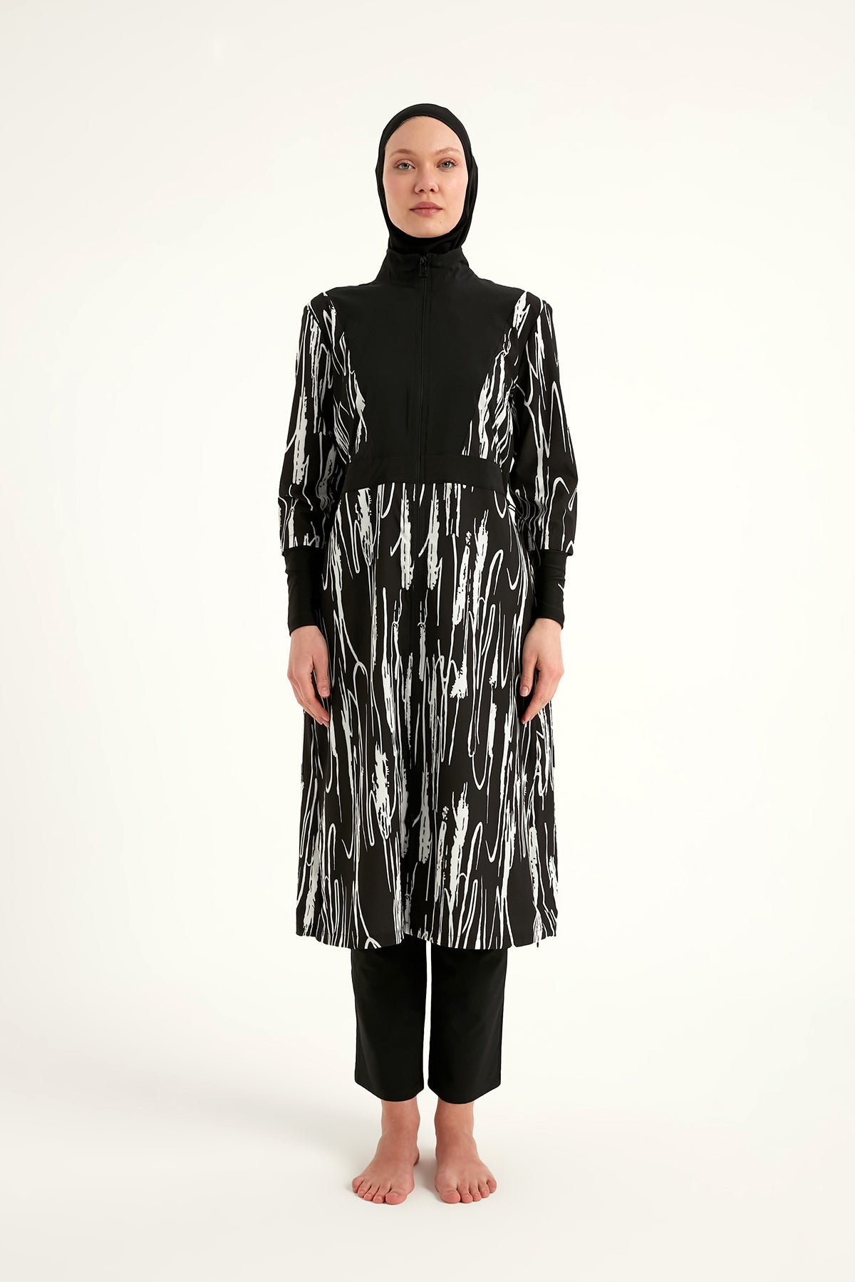 Black Full Coverage Swimwear Burkini Set M2504