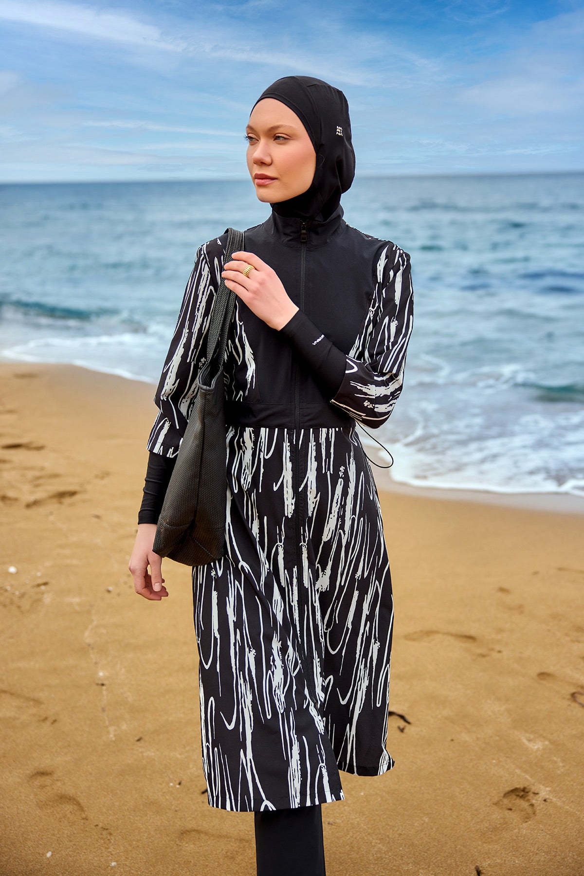 Black Full Coverage Swimwear Burkini Set M2504