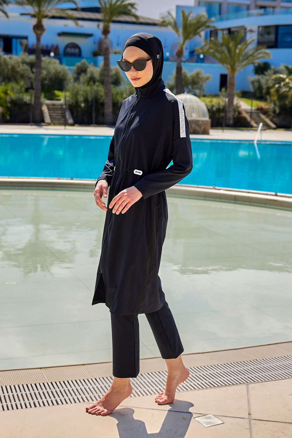 Black Full Coverage Modest Swimwear Burkini Set M2507-1