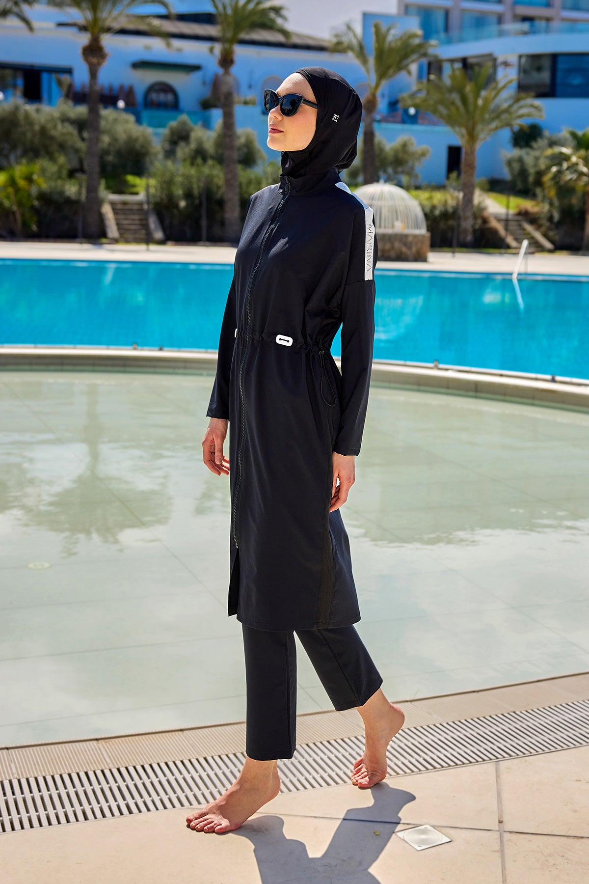 Black Full Coverage Modest Swimwear Burkini Set M2507-1