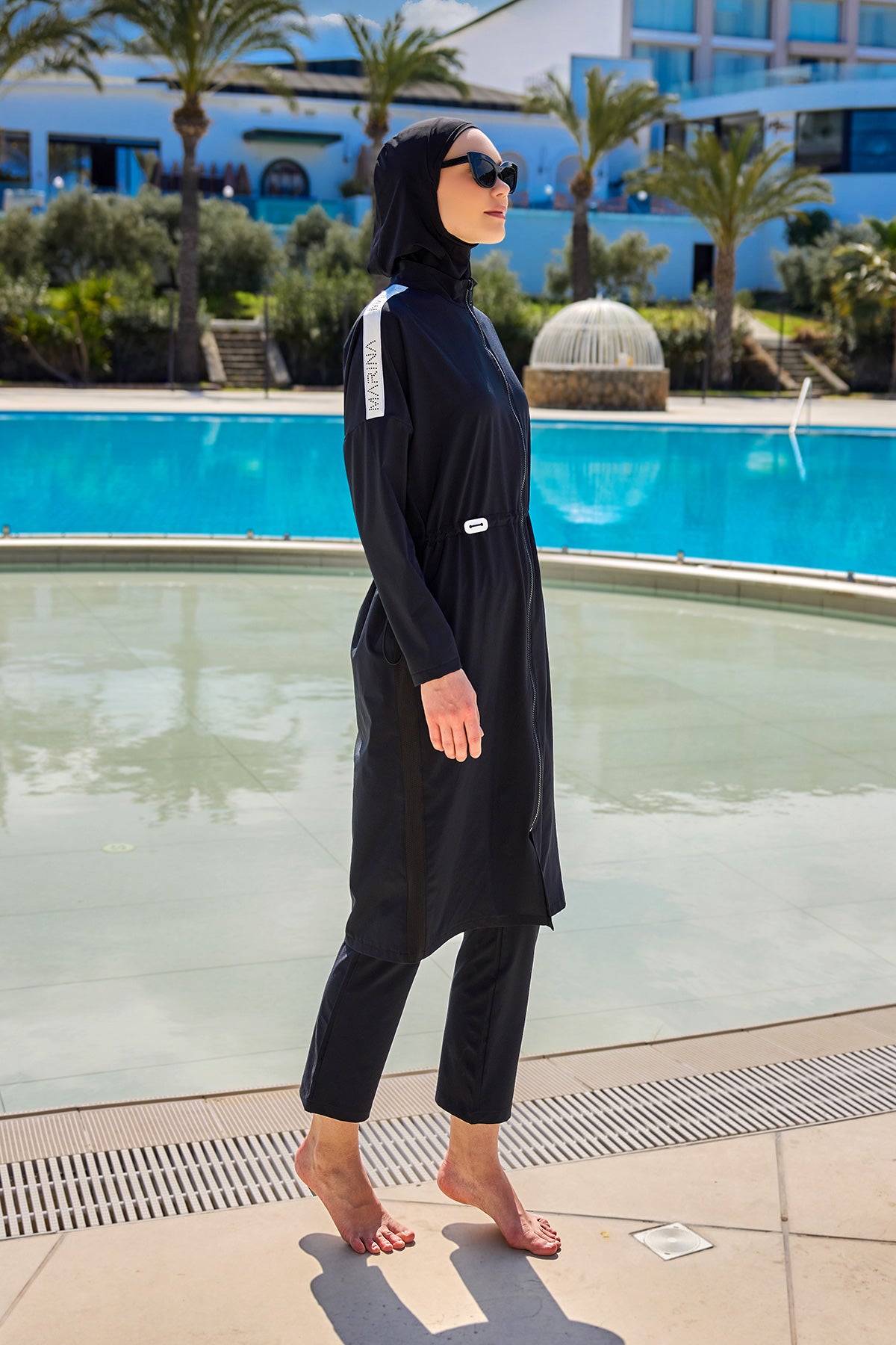Black Full Coverage Modest Swimwear Burkini Set M2507-1