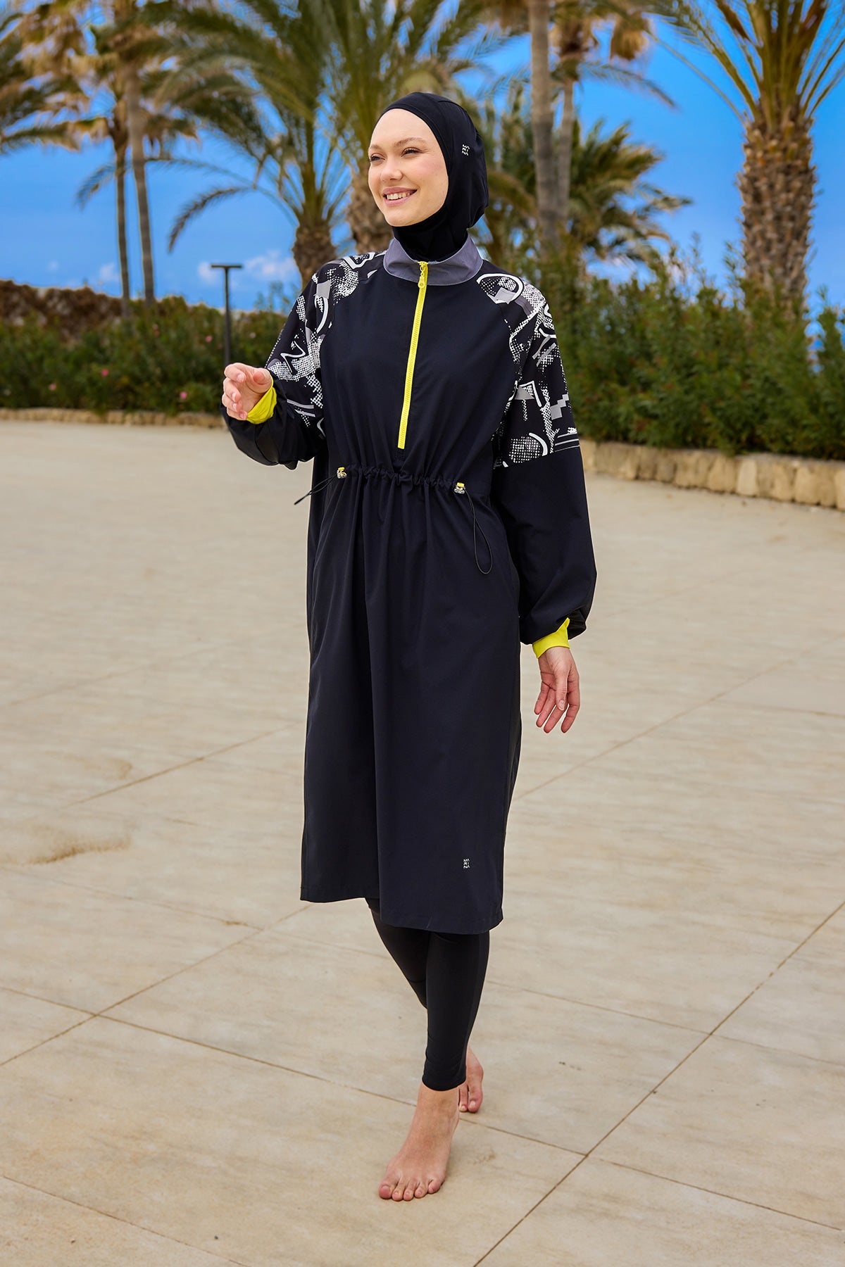 Black Full Coverage Modest Burkini with Sleeve Detail M2512