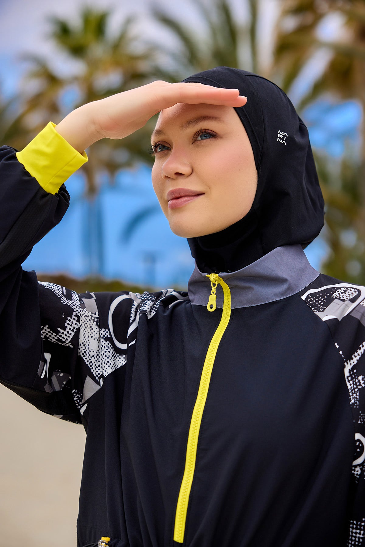 Black Full Coverage Modest Burkini with Sleeve Detail M2512
