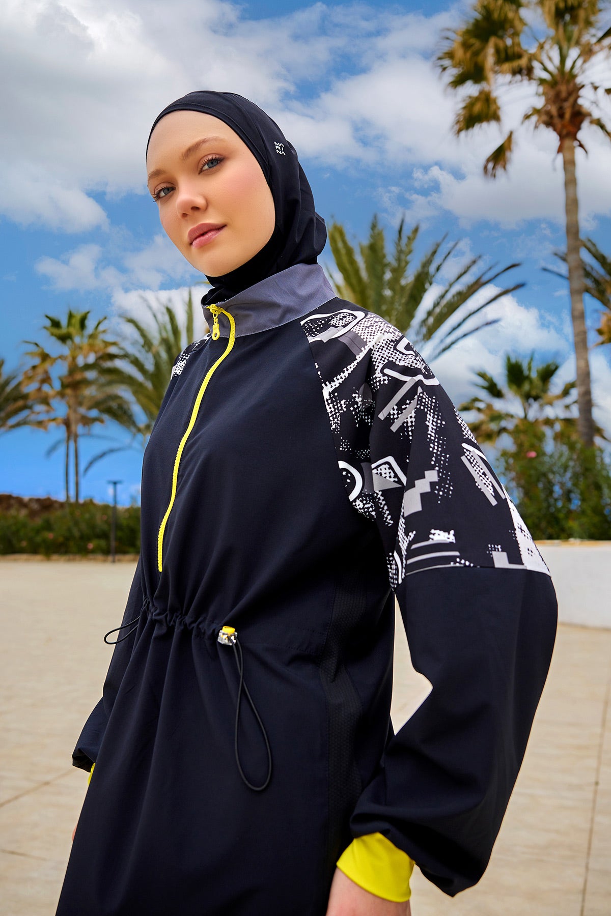 Black Full Coverage Modest Burkini with Sleeve Detail M2512