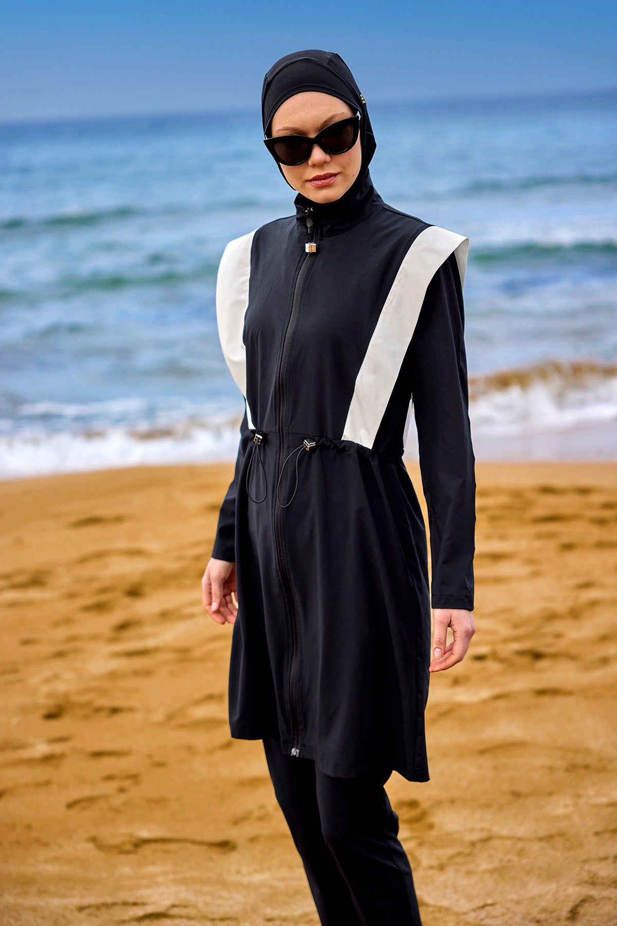 Black Adjustable Waist Modest Burkini Set M2526-1