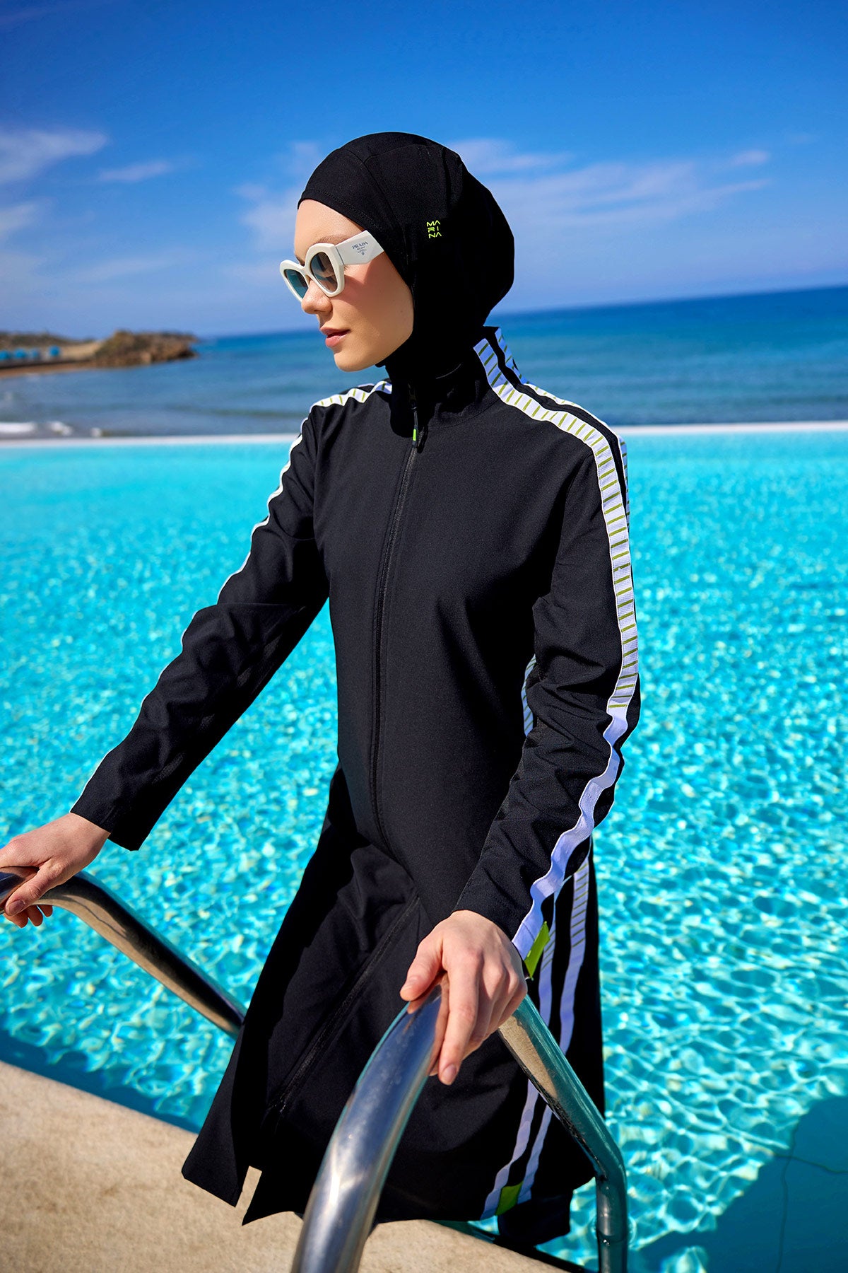 Marina Black Full Coverage Modest Swimsuit - M2529 Secondary image