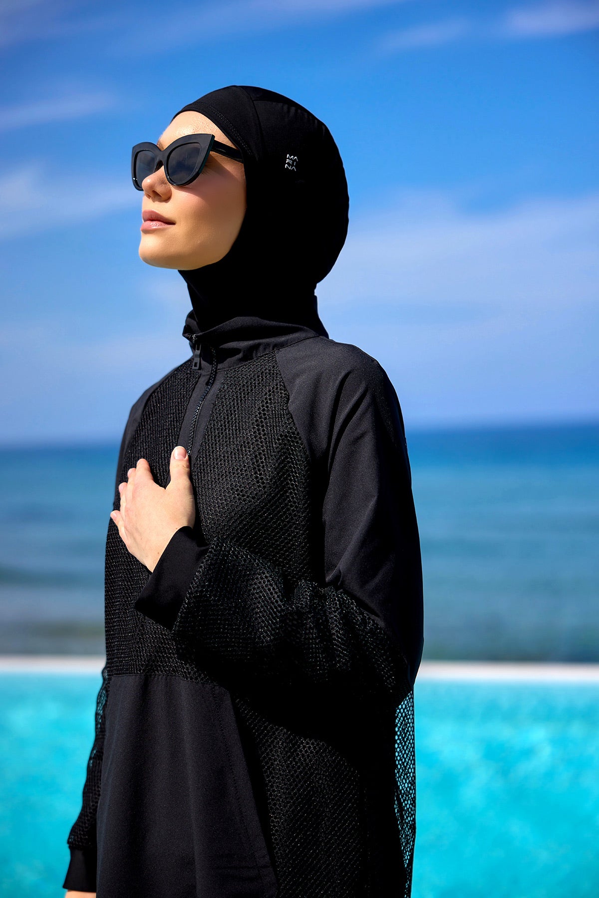 Black Tulle Detail Full Coverage Swimwear Burkini M2534-1 Main image