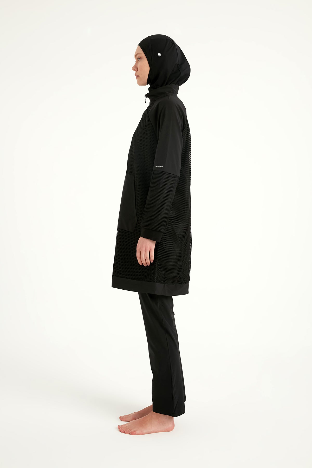 Black Tulle Detail Full Coverage Swimwear Burkini M2534-1