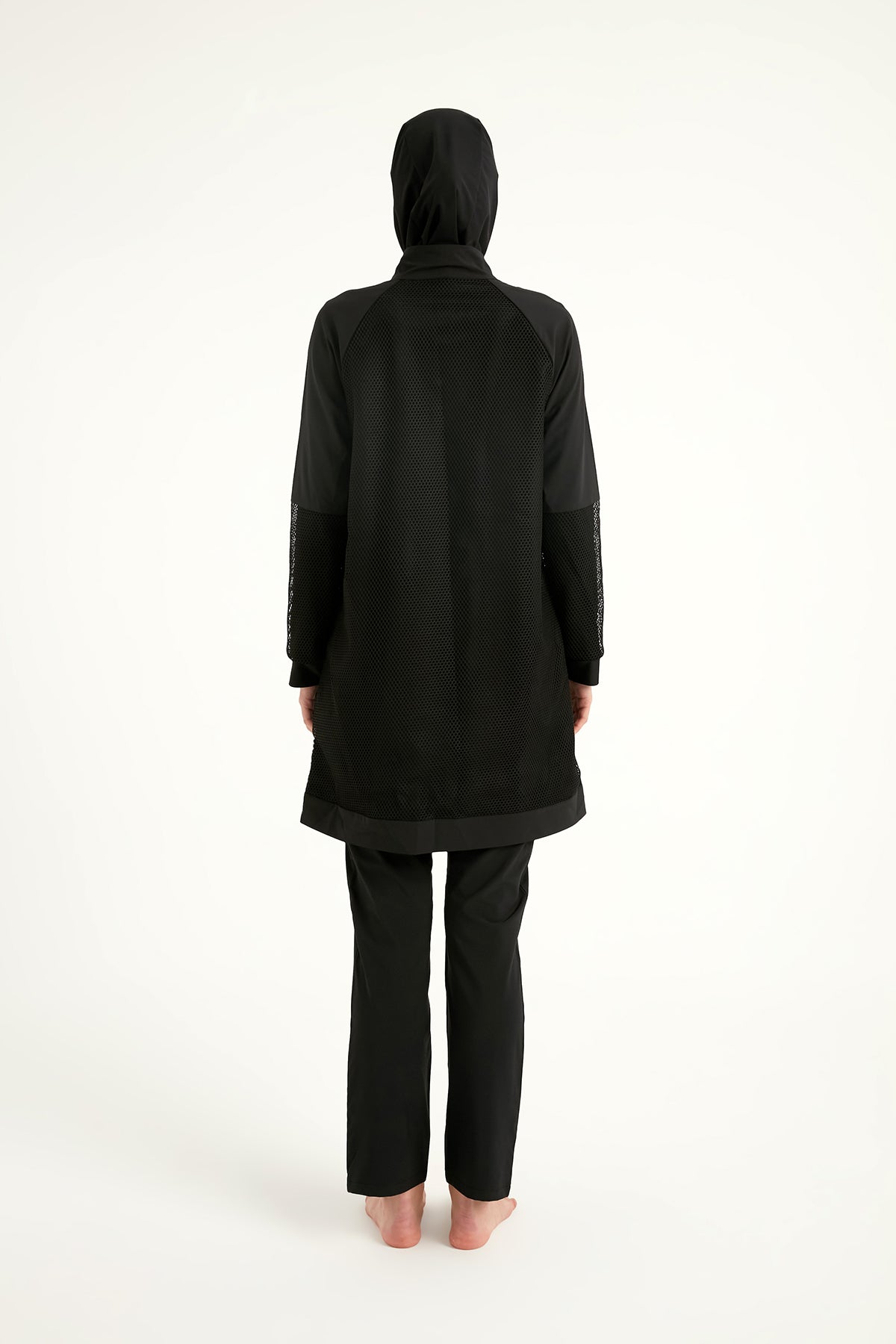 Black Tulle Detail Full Coverage Swimwear Burkini M2534-1