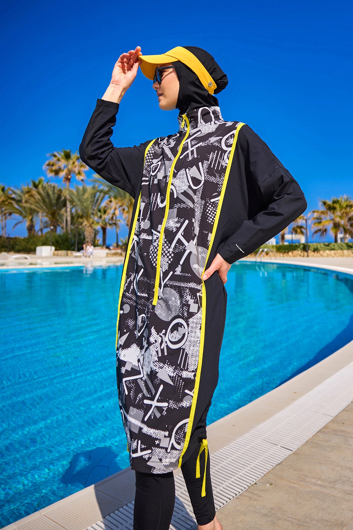 Black Full Coverage Modest Swimwear Burkini Set M2536 AE