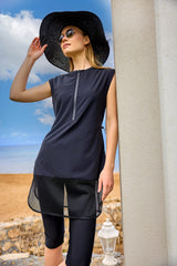 Marina Black Semi-Covered Modest Swimsuit - H2507-1