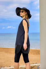 Marina Black Semi-Covered Modest Swimsuit - H2507-1