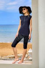 Marina Black Semi-Covered Modest Swimsuit - H2507-1