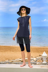 Marina Black Semi-Covered Modest Swimsuit - H2507-1