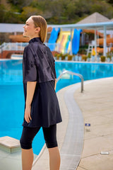 Marina Black Semi-Covered Modest Swimsuit - H2501