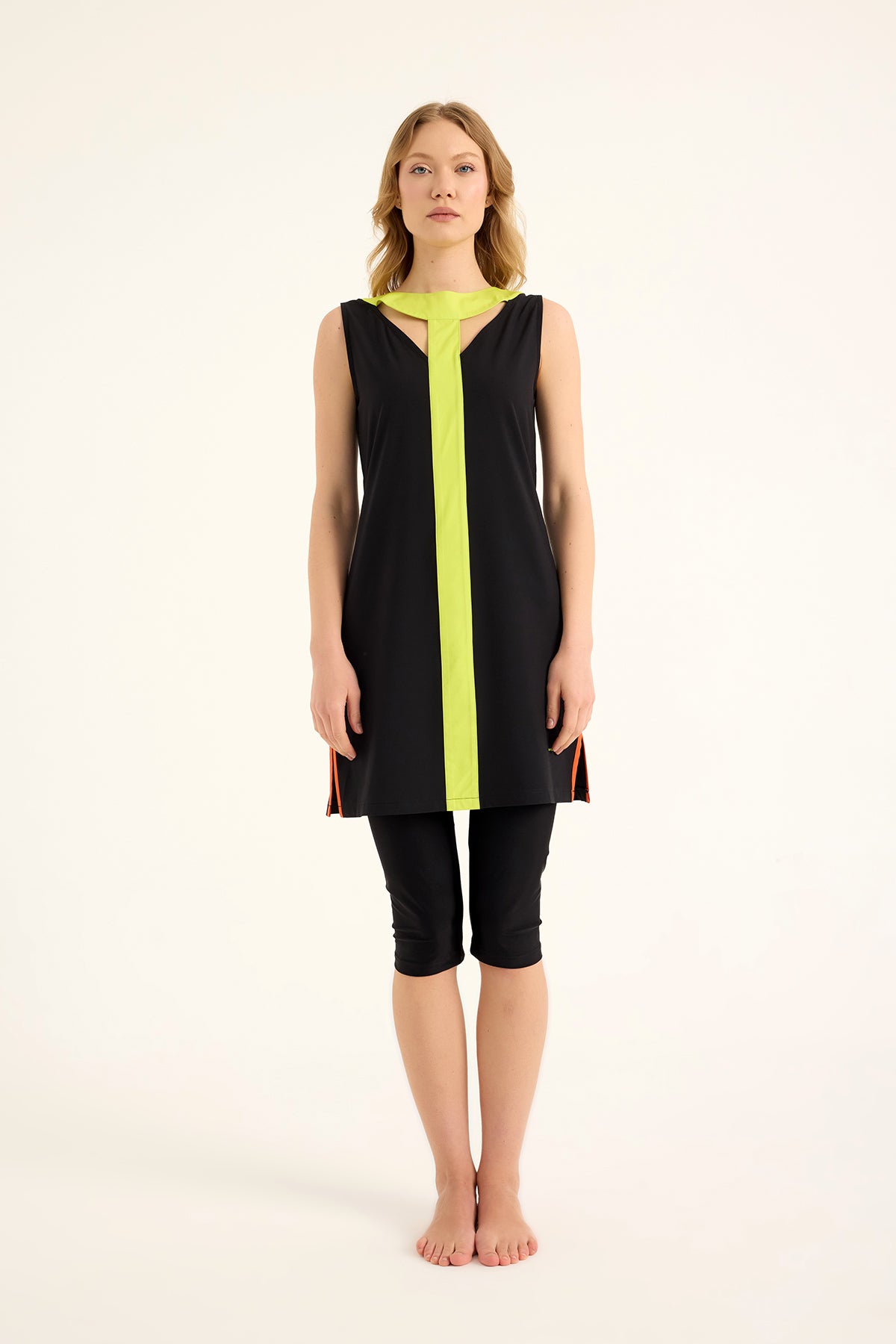 Marina Black Semi-Covered Modest Swimsuit - H2502-1