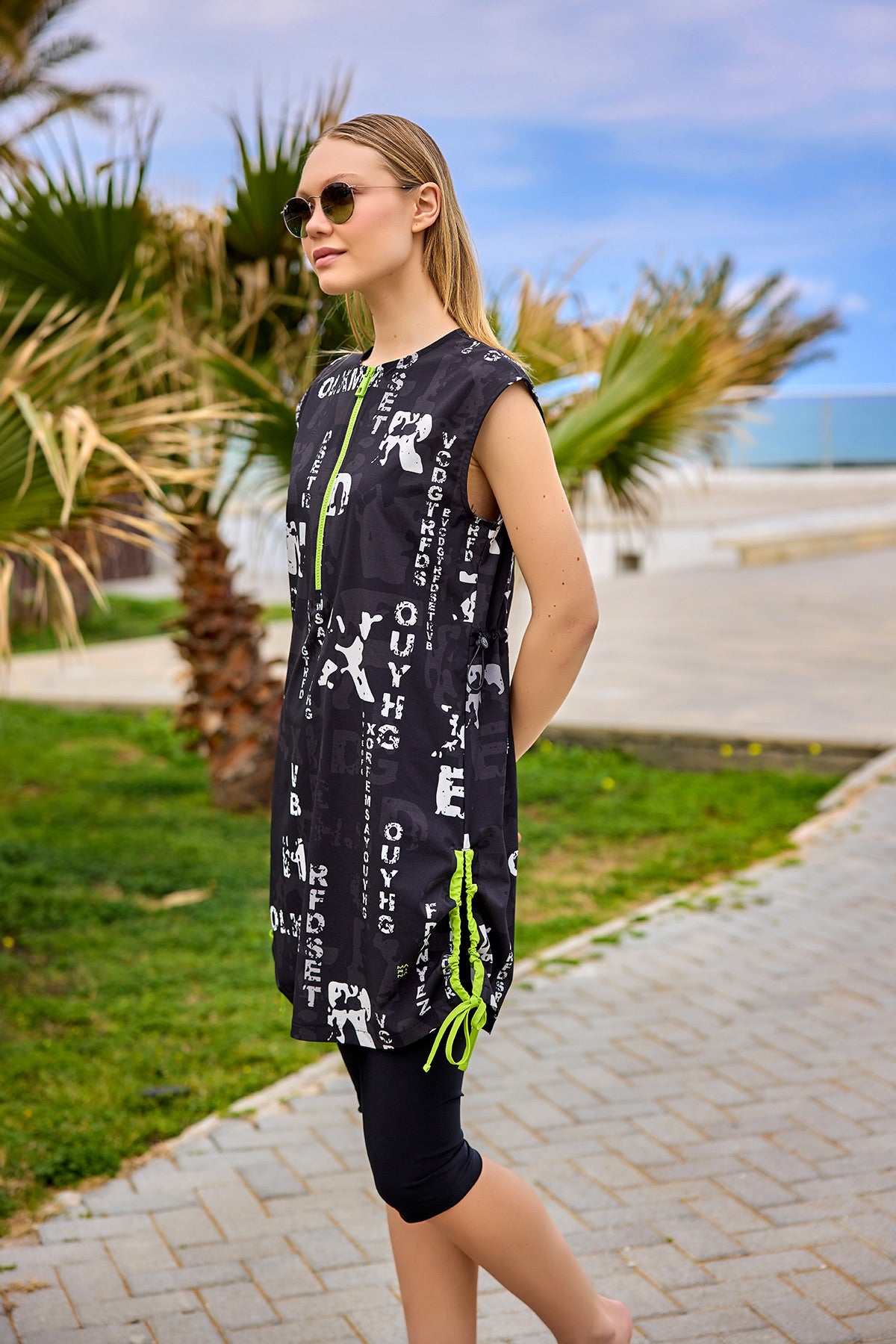 Marina Black Printed Semi-Covered Swimsuit - H2506