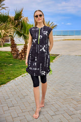 Marina Black Printed Semi-Covered Swimsuit - H2506