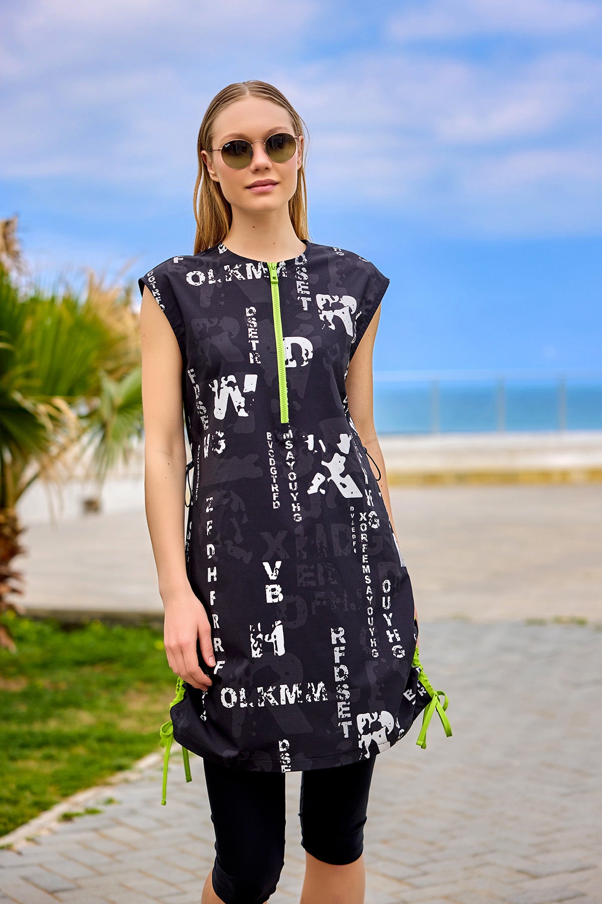 Marina Black Printed Semi-Covered Swimsuit - H2506