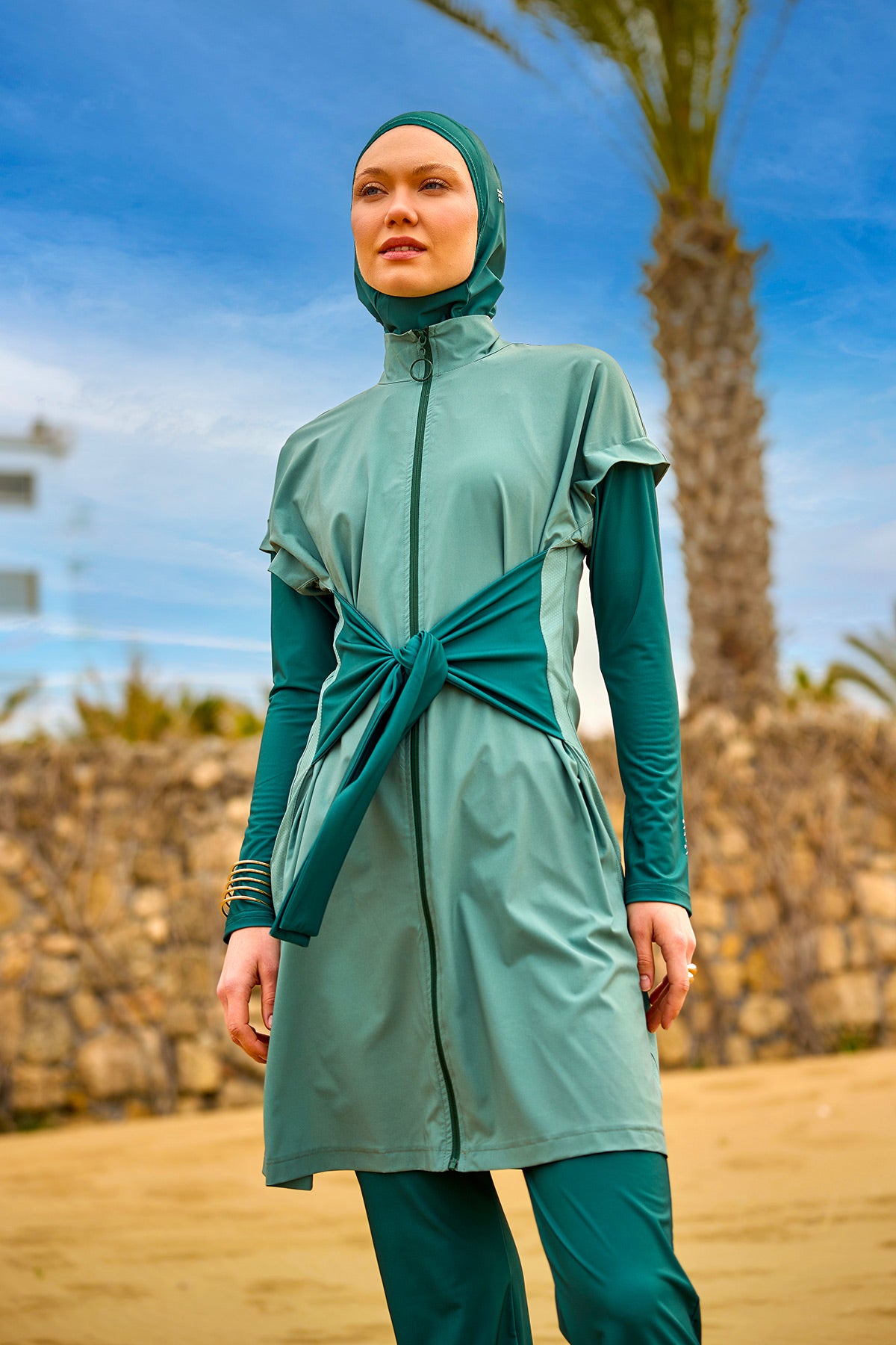 Olive Modest Burkini Set – High Collar Full Coverage Swimwear M2523-1 Main image