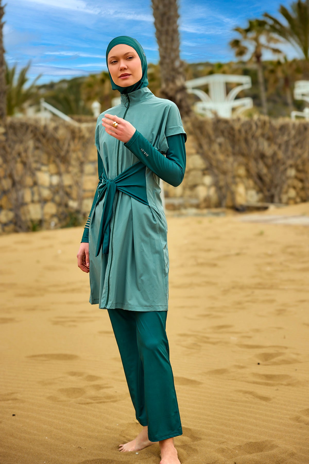Olive Modest Burkini Set – High Collar Full Coverage Swimwear M2523-1 Secondary image