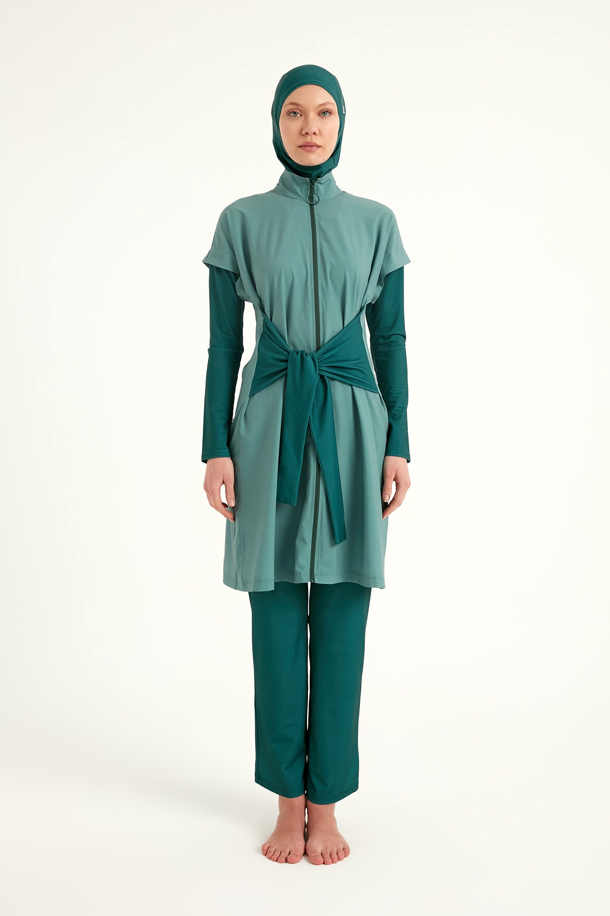 Olive Modest Burkini Set – High Collar Full Coverage Swimwear M2523-1