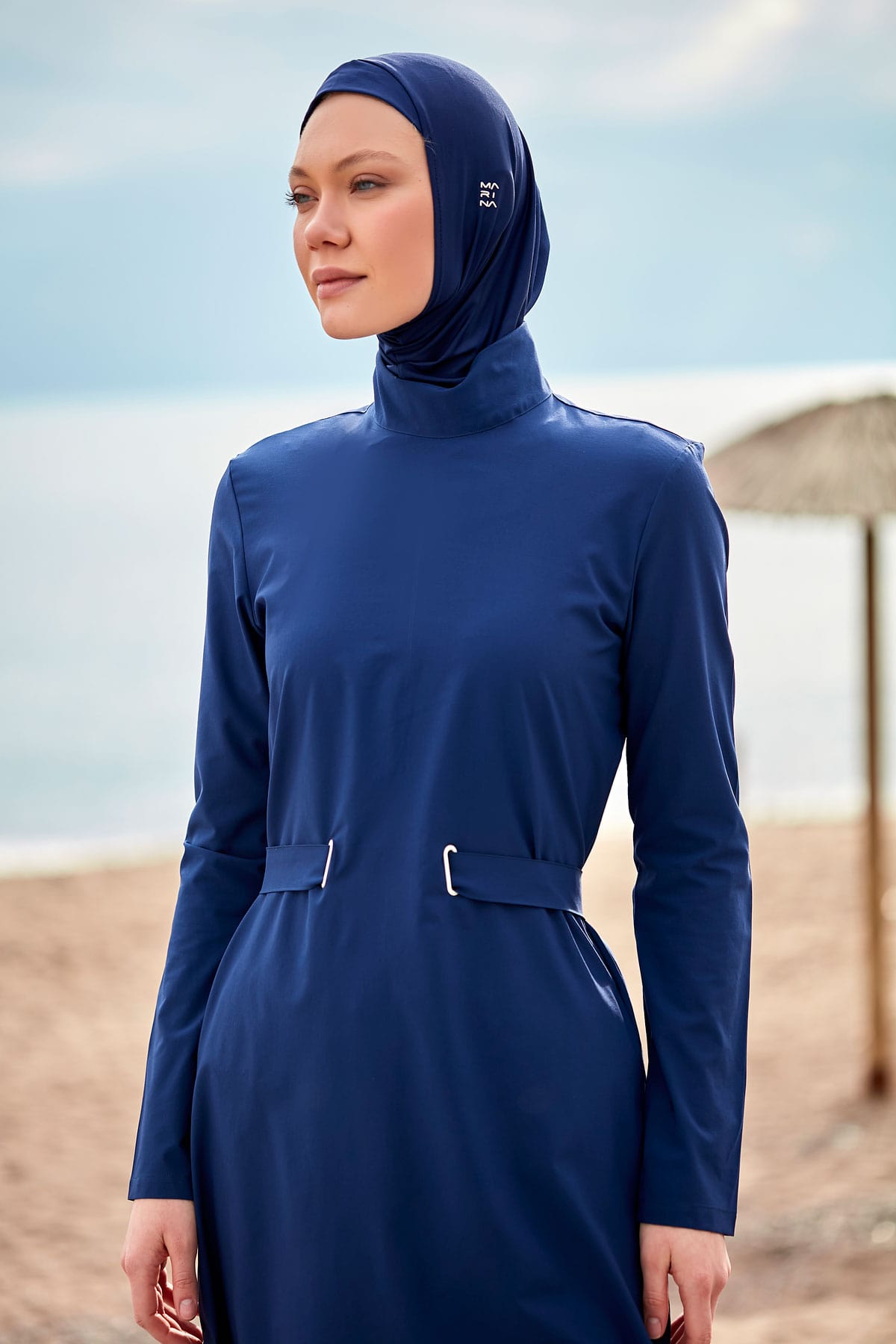 Parachute Fabric Navy Blue Full-Coverage Modest Swimwear Burkini - M2429