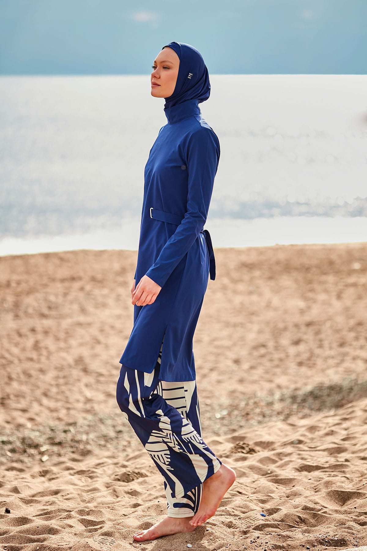 Parachute Fabric Navy Blue Full-Coverage Modest Swimwear Burkini - M2429
