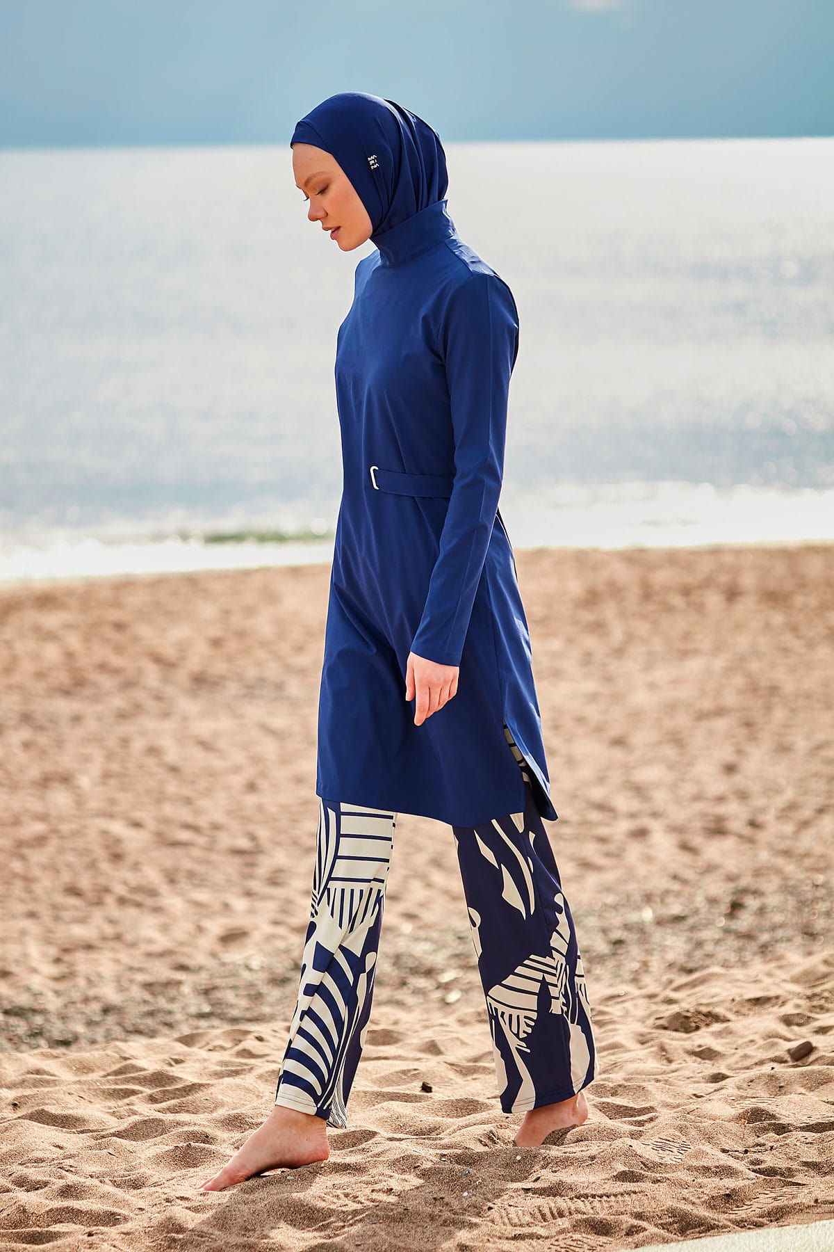 Parachute Fabric Navy Blue Full-Coverage Modest Swimwear Burkini - M2429