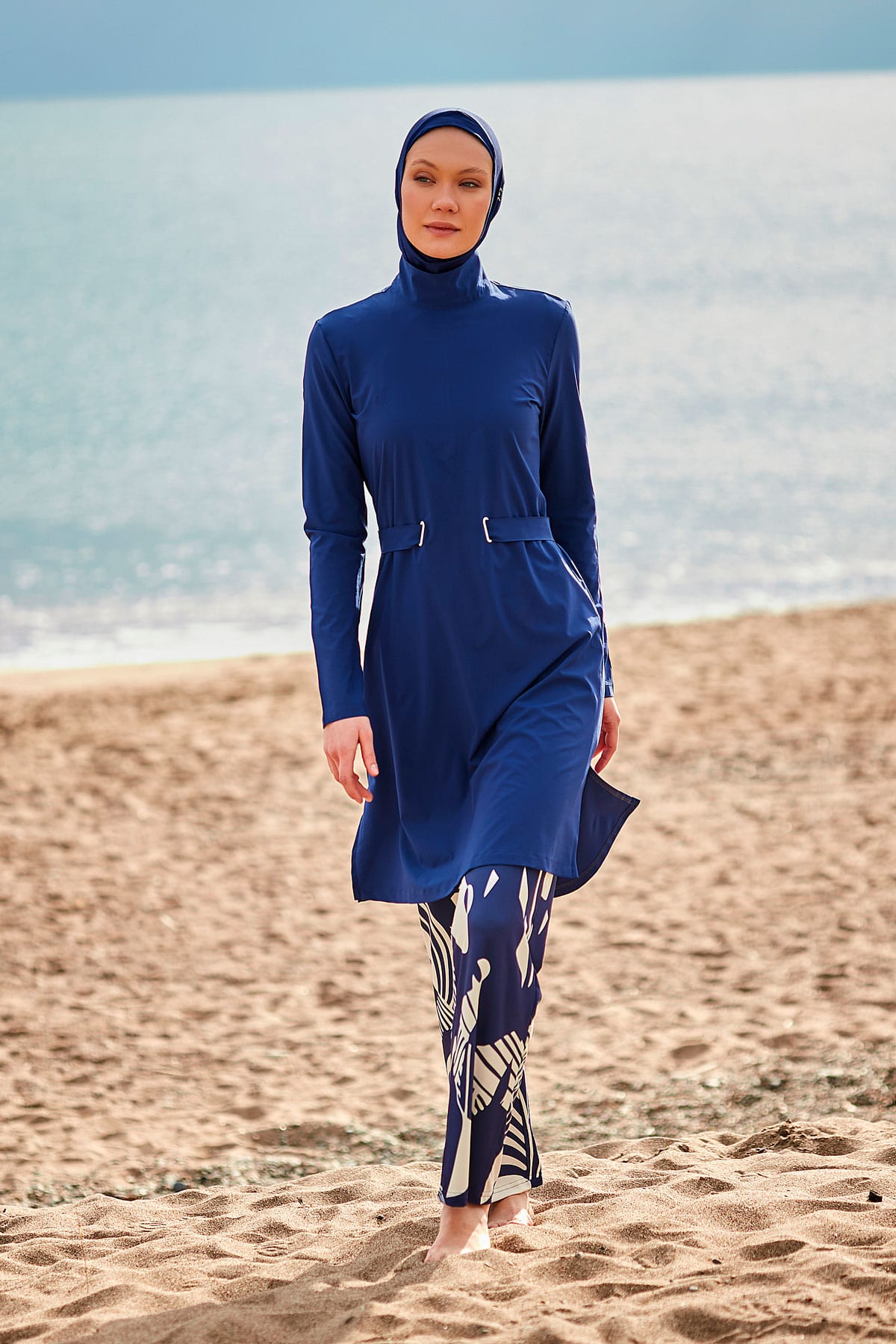 Parachute Fabric Navy Blue Full-Coverage Modest Swimwear Burkini - M2429
